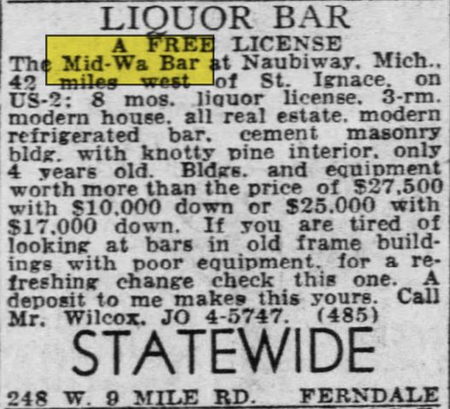 Mid-War Bar (John Henrys) - May 24 1952 For Sale  Mid-Wa (newer photo)
